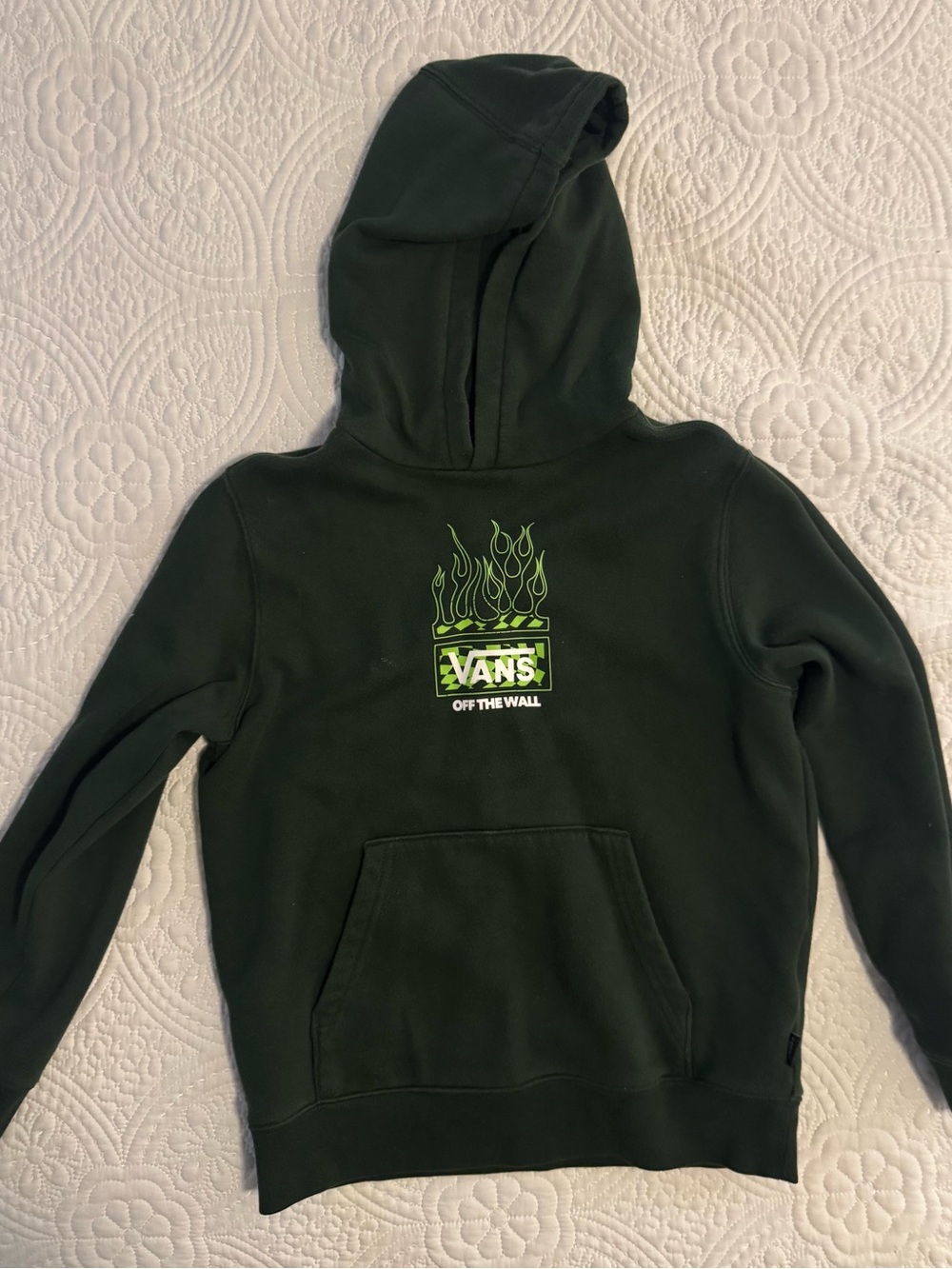 Vans Dark Green Hoodie with Lime Flame Logo